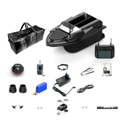 ExploTex V080 12V Hochgeschwindigkeits-RC-Köderboot, 9 Angelzonen Und 180 Wegpunkte, Ideal für Die Großflächige Abdeckung von Seen, Flüssen Oder Stauseen, EIN Geschenk für Angelfreunde von ExploTex