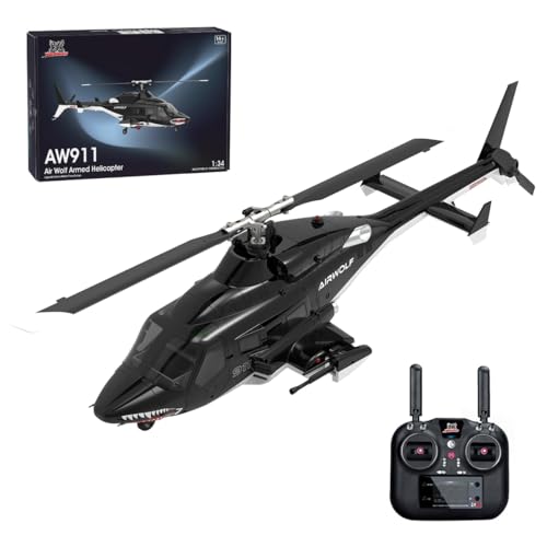 ExploTex WOLFBUSH AW-911 Airwolf 1/34 Hubschrauber,2.4G 9CH Flybarless RC Hubschrauber Modell mit 6G/3D Stunt Mode Und GPS Positionierung (RTF/Mode 1/2 Umschaltbar) von ExploTex