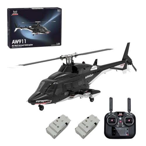 ExploTex WOLFBUSH AW-911 Airwolf 1/34 Hubschrauber,2.4G 9CH Flybarless RC Hubschrauber Modell mit 6G/3D Stunt Mode Und GPS Positionierung (RTF/Mode 1/2 Umschaltbar) von ExploTex