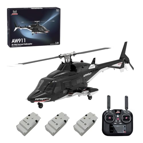 ExploTex WOLFBUSH AW-911 Airwolf 1/34 Hubschrauber,2.4G 9CH Flybarless RC Hubschrauber Modell mit 6G/3D Stunt Mode Und GPS Positionierung (RTF/Mode 1/2 Umschaltbar) von ExploTex
