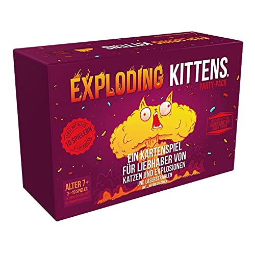 Exploding Kittens, Exploding Kittens – Party-Pack, Grundspiel + Erweiterung, Partyspiel, Kartenspiel, 2-10 Spieler, Ab 7+ Jahren, 15+ Minuten, Deutsch von Asmodee