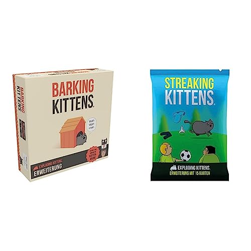 Exploding Kittens Asmodee Barking Kittens | Erweiterung & Asmodee Streaking Kittens | Erweiterung | Partyspiel | Kartenspiel | 2-5 Spieler | Ab 7+ Jahren | 15+ Minuten von Exploding Kittens