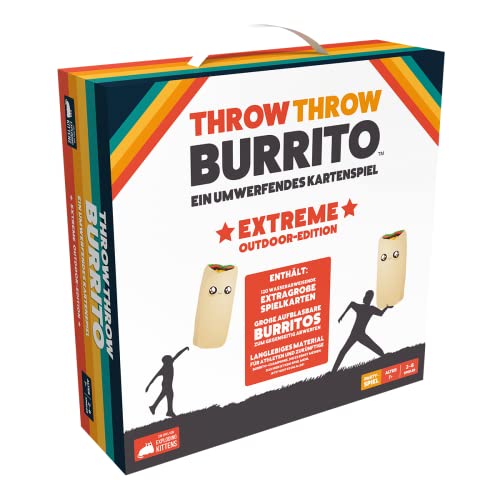 Exploding Kittens Asmodee | Throw Throw Burrito Extreme Outdoor-Edition | Partyspiel | Kartenspiel | 2-6 Spieler | Ab 7+ Jahren | 15 Minuten | Deutsch, Mehrfarbig, Bunt von Exploding Kittens