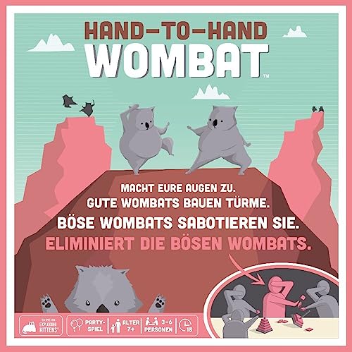 Exploding Kittens, Hand-to-Hand Wombat, Partyspiel, 3-6 Spieler, Ab 7+ Jahren, 15 Minuten, Deutsch von Asmodee