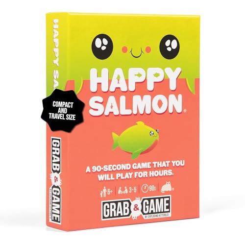 Exploding Kittens Happy Salmon Grab & Game by Compact Travel-Sized Card Game for 3-5 Players, Ages 6+, 90 Second Rounds- Easy to Learn Quick Matching Card Game- Ideal for Parties, Family Game Night von Exploding Kittens