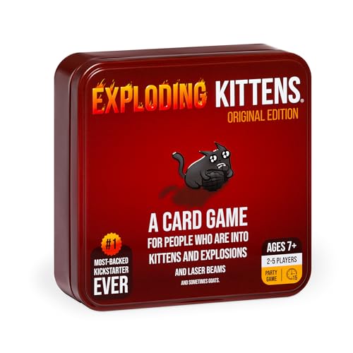 Exploding Kittens Original Edition in a Collectible TIN - Hilarious Card Game for Family - Easter Basket Stuffer - Easter Party Game for Ages 7 and Up - 56 Cards - 2-5 Players - 15 Minutes of Play von Exploding Kittens