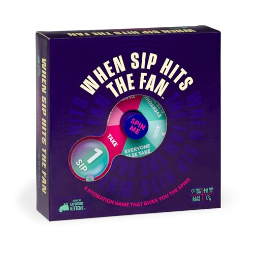 Exploding Kittens When Sip Hits The Fan by 2–8 Spieler – ab 21 Jahren – 10 Minuten zum Spielen – Trinkkartenspiel mit Spinner – Partyspiel für Erwachsenen-Nachtspaß von Exploding Kittens