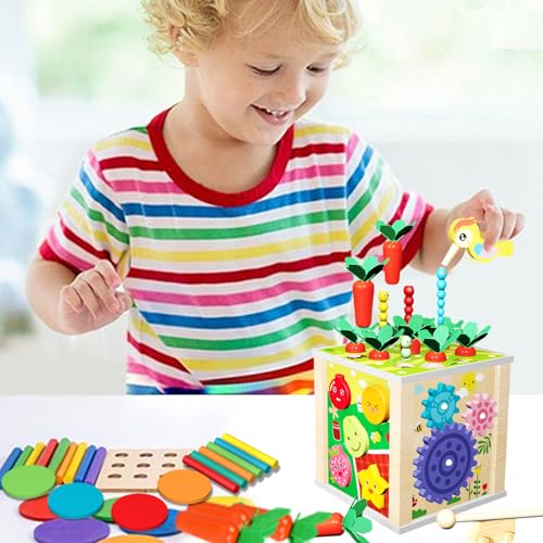 Exsivemy Montessori Spielzeug ab 1 Jahr, Holzspielzeug 9-in-1 Motorikspielzeug Kinderspielzeug für Babys 1 2 3 4 Jahre alte Jungen und Mädchen, Lernspielzeug für Kleinkinder, Sortierspielzeug von Exsivemy