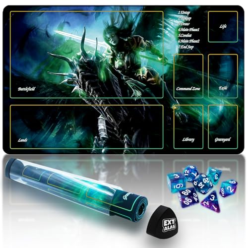 Extalas Erleben Sie Top-Qualität mit unserer MTG-Spielmatte – perfekt für Magic: The Gathering und Herr der Ringe-Fans, komplett mit Aufbewahrungsröhre und 7 Würfeln! (Style15, Spielmatte mit Zonen) von Extalas