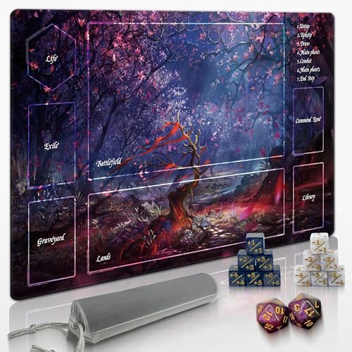 Extalas MTG Playmat TCG Playmat – Inklusive Aufbewahrungstasche und 14 Würfel-Erlebnis-Qualität, Kantenverriegelung, wasserdichte und rutschfeste Matte! (Spielmatte mit Baum) von Extalas