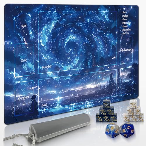 Extalas MTG Playmat TCG Playmat – Inklusive Aufbewahrungstasche und 14 Würfel-Erlebnis-Qualität und Kantenverriegelung, wasserdichte und rutschfeste Matte! (Spielmatte mit, Sternenhimmel) von Extalas