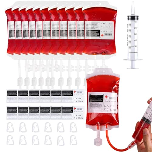 Halloween Blutbeutel, 12 Stück Blutspendebeutel, 350 ml Infusionsbeutel Blutbeutel, Halloween Party Dekoration Perfekt für Cosplay Vampire Zombie Party Krankenschwester Requisit Kostüm Dekoration Halloween Blutbeutel, 12 Stück Blutspendebeutel, 350 ml Infusionsbeutel Blutbeutel, Halloween Party Dekoration Perfekt für Cosplay Vampire Zombie Party Krankenschwester Requisit Kostüm Dekoration von Extraible