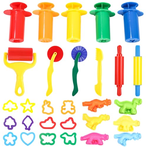 Exyvox Knete Set mit 29 Stück Knetwerkzeug und Ausstechformen, Küchenspielzeug für Kinder, Entdecken Sie kreative Stunden mit hochwertigem Knete Zubehör, Jungen und Mädchen von Exyvox