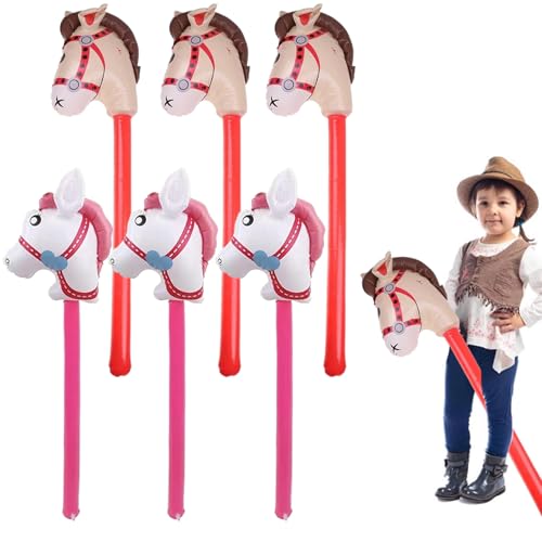 Eyccier Aufblasbares Stick Pferd 6pcs farbenfrohe weiche und Anti-Leak-Plastik-Pferdeballon mit Kantenversiegelungsdesign Baby Spielzeug Ballon Stick für thematische Geburtstagsfeier Vorräte. von Eyccier