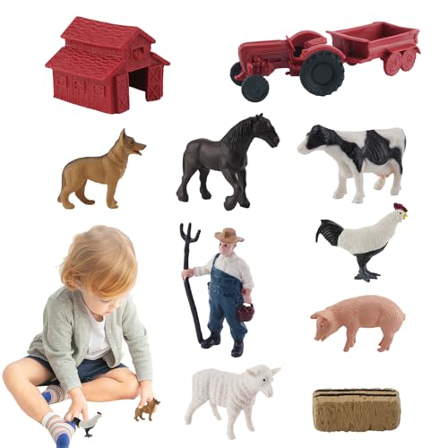 Eyccier Farmtiere Spielzeug realistische Nutztiere Mini Scheune Spielzeug sichere PVC Little People Dollhouse Nutztiere Zahlen für Kinder Kleinkind Jungen Mädchen 10pcs/Set von Eyccier