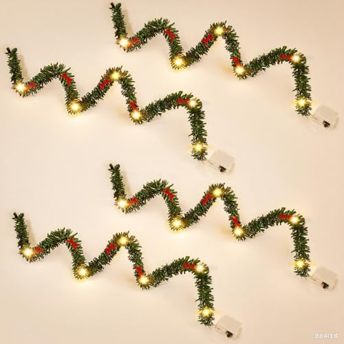 4 Stück Wichtel Lichterkette Miniatur Led Wichtel Zubehör Weihnachten, Wichtelhaus Weihnachtsdeko, Puppenhaus Zubehör Weihnachten Lichterkette Wichtel. (Grün-2) von Eyezeeption