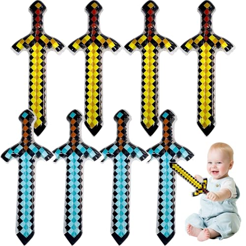 Eymobad 8 Stück Pixel Schwert, Aufblasbare Spiel Schwerter,Kinder Aufblasbares Piraten Schwert,Aufblasbare Waffen Set,Aufblasbares Spielzeug Waffenschwert für Geburtstagsparty Cosplay von Eymobad