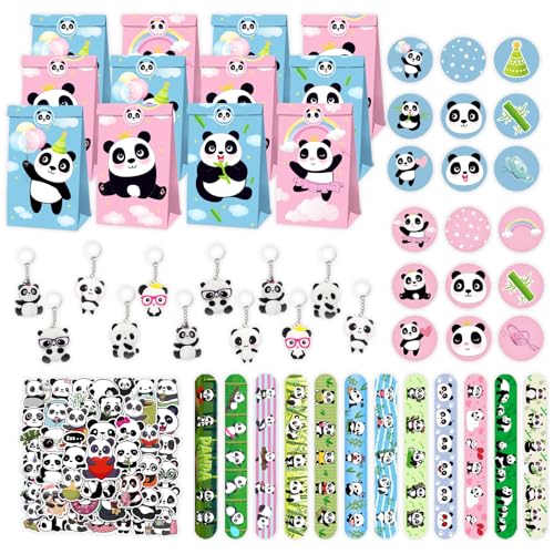 Eymobad 86 PCS Panda Kindergeburtstag Mitgebsel Set, Panda Party Geschenke,Mit Panda Geschenktüten, Schlüsselanhänger,Schnapparmband,Aufkleber, für Mädchen Jungen Party Supplies Give Aways von Eymobad