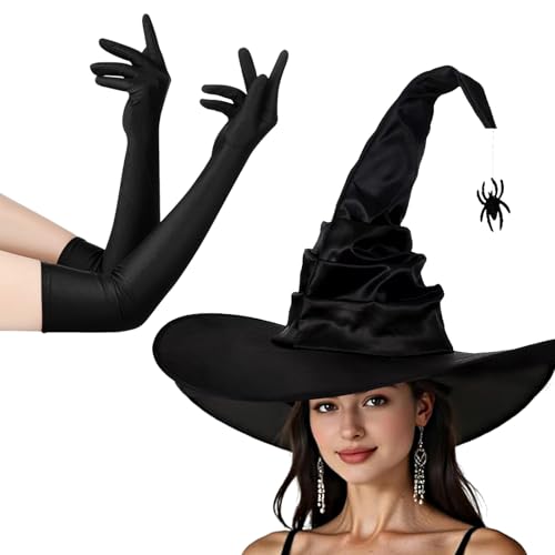 Eymobad Halloween Hexenhut und Lange Handschuhe Set,Halloween Hexen Outfit,H-alloween Vampir HexeSet,Karneval Hexen Fasching Mottoparty Kostümzubehör,Maskerade,Weihnachten von Eymobad