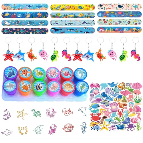Eymobad Meerestiere Party Mitgebsel Set,Ozean Tier Party Favors,86Pcs Ozean Party Zubehör, mit Schlüsselanhänger Schnapparmband Stempel Aufkleber für Mädchen Jungen Geburtstags Gastgeschenke Eymobad Meerestiere Party Mitgebsel Set,Ozean Tier Party Favors,86Pcs Ozean Party Zubehör, mit Schlüsselanhänger Schnapparmband Stempel Aufkleber für Mädchen Jungen Geburtstags Gastgeschenke von Eymobad