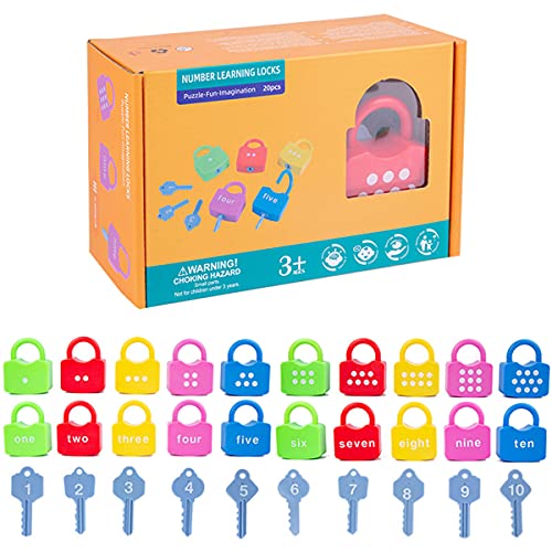 10pcs ABS -Entsperren wichtiger Spielzeug Kinder Lernen Schlösser Spielzeug mit Schlüssel 123 Punkten Nummern, die für Grafikpaarung kognitionsmontessori Early Early Education Key Digital Unlock Toys von Eyoulife