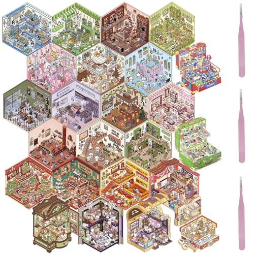 24 Stück 3D Sticker Scene Nicht Leicht Reißen, DIY 3D House Stickers Wiederverwendbar mit 3xPinzette für Erwachsene Kinder Frei Erstellen Verschieden Szenen 24 Stück 3D Sticker Scene Nicht Leicht Reißen, DIY 3D House Stickers Wiederverwendbar mit 3xPinzette für Erwachsene Kinder Frei Erstellen Verschieden Szenen von Eyoulife