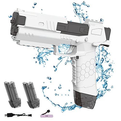 Elektrische Wasserpistole, 434ml Wasserpistolenspielzeug für Kinder, Wasserpistole bis zu 8-10 Meter, Automatische Wasserpistole für Pool, Strand, Wasserspielzeug (Weiß) von Eznaobo
