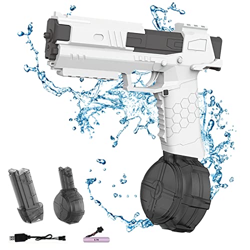 Elektrische Wasserpistole, 434ml Wasserpistolenspielzeug für Kinder, Wasserpistole bis zu 8-10 Meter, Automatische Wasserpistole für Pool, Strand, Wasserspielzeug (Weiß/1) von Eznaobo