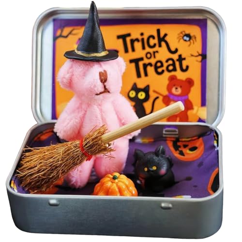 Eznaobo Kleiner Taschenbär-Umarmung für Halloween, Sorgenbär-Umarmung in einer Box, Mini-Plüschbären in Box, Liebesbeweis, gute Besserung, positiv für Kinder, Freunde, Liebhaber (Rosa) von Eznaobo