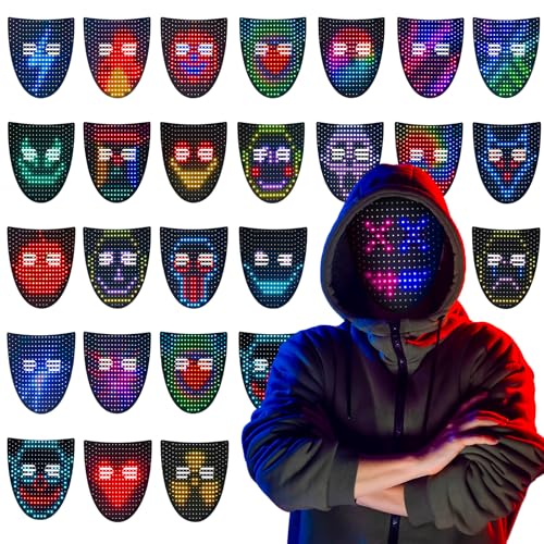 LED Grusel Maske mit Gestenerkennung, Halloween Leuchtende Maske mit 50 Emoticons, für Halloween, Kostüm, Cosplay, Party, Maskerade (A) von Eznaobo