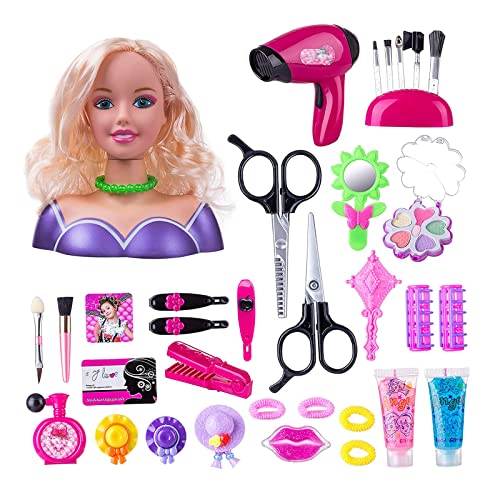 Puppenkopf zum Frisieren, 35-teiliges Make-up-Set für Kinder, Make-up-Spielzeug, Weihnachtsgeburtstagsgeschenke für Mädchen im Alter von 2, 3, 4, 5, 6, 7 und 8 Jahren (B) von Eznaobo