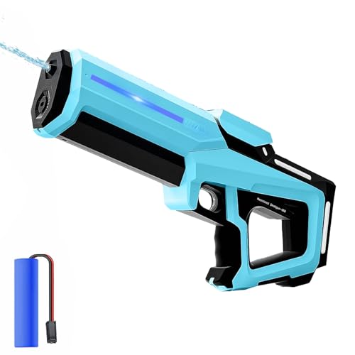 Wasserpistole Elektrisch, 300ML 2 in 1 Wasserpistole Erwachsene und Kind, mit LED Licht, Anschließbar Wasserflasche, Wasserspritzpistole für Sommer Draussen, Pool, Garten, Strand (Blau) von Eznaobo