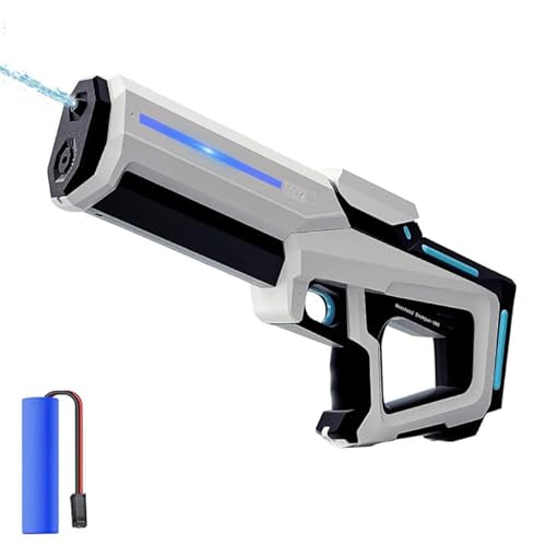 Wasserpistole Elektrisch, 300ML 2 in 1 Wasserpistole Erwachsene und Kind, mit LED Licht, Anschließbar Wasserflasche, Wasserspritzpistole für Sommer Draussen, Pool, Garten, Strand (Weiß) von Eznaobo