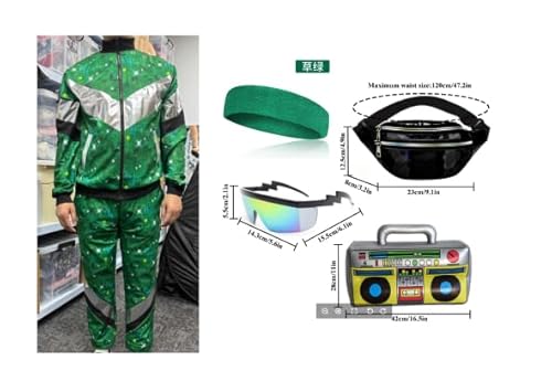 Ezuwail 80er 90er Jahre Outfit Herren Damen, Unisex 80s 90s Kostüm Retro Trainingsanzug Jogging Tracksuit Disco Anzug Sportbekleidung Faschingskostüme for Karneval Mottoparty (Grün) von Ezuwail