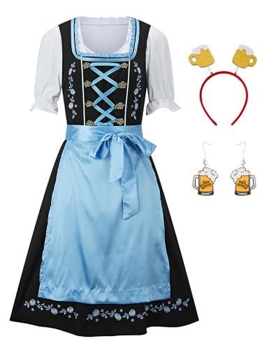 Ezuwail Deutsches bayerisches Dirndlkleid, 5-teilig, Oktoberfest-Outfits, Übergröße, deutsche traditionelle Kostüme, Halloween, Cosplay, Outfits für Damen von Ezuwail