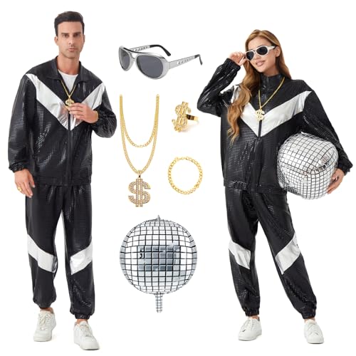 Ezuwail Disco Kostüm für Herren Damen - 70er 80er 90er Jahre Outfits Retro Party Trainingsanzug Paare Disco Kostüme Halloween Outfit Ezuwail Disco Kostüm für Herren Damen - 70er 80er 90er Jahre Outfits Retro Party Trainingsanzug Paare Disco Kostüme Halloween Outfit von Ezuwail