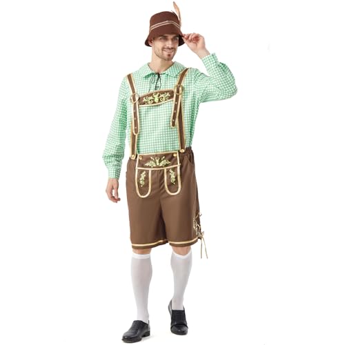 Ezuwail Herren Oktoberfest Kostüm Outfit Männliche Bayerisches Kostüm Set Lederhosen Trachtenhose Outfit, Erwachsene Halloween-Kostümen für Bierfest, Volksfest, Karneval von Ezuwail