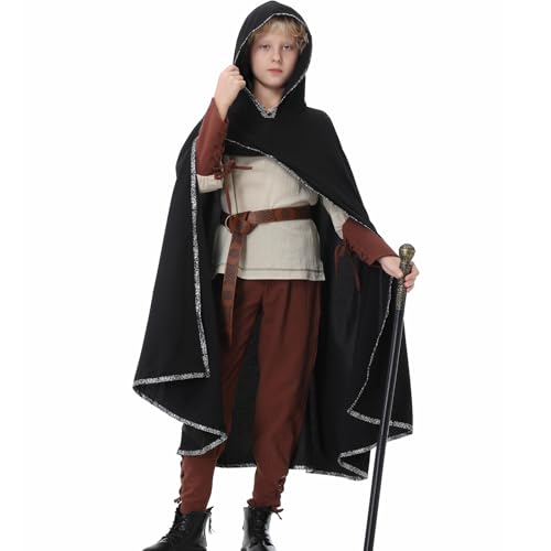 Ezuwail Mittelalter Kleidung Kostüme für Kinder, Jungen Wikinger Kostüm, Faschingskostüme Kinder Junge, Kinderkostüm Halloween Carnival, Mittelalter Kostüm Kinder Zubehör Set (Beige, 150) von Ezuwail