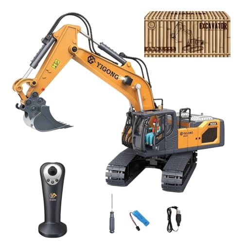 Ezweiji RC Bulldozer, 9 Kanal Ferngesteuertes Bulldozer Baufahrzeug Spielzeug 1:20 Voll funktionsfähiger RC Raupenfahrzeug mit Licht und Soundeffekten (Ferngesteuerte Bagger Upgrade) von Ezweiji