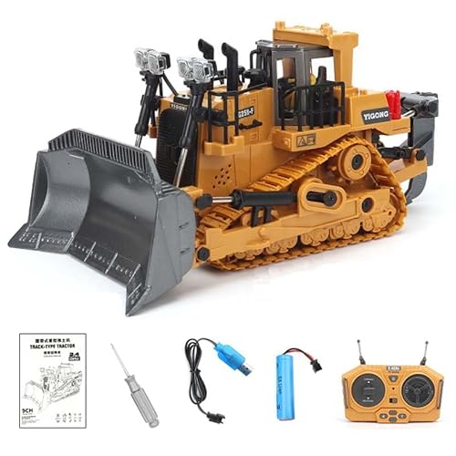 Ezweiji RC Bulldozer, 9 Kanal Ferngesteuertes Bulldozer Baufahrzeug Spielzeug 1:20 Voll funktionsfähiger RC Raupenfahrzeug mit Licht und Soundeffekten (Ferngesteuerter Bulldozer) von Ezweiji