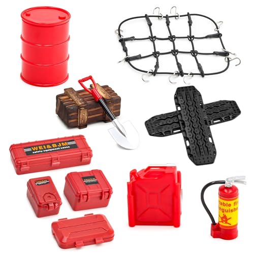 Ezweiji RC Crawler Car Dachdekoration 12-in-1 Tankaufbewahrungsbox, Gepäcknetz, Schaufel, Für Traxxas Desert Racer Slash Axial 1/18 TRX4M 1/24 SCX24 RC Crawler Car Truck Dachträger (Rot+Schwarz) Ezweiji RC Crawler Car Dachdekoration 12-in-1 Tankaufbewahrungsbox, Gepäcknetz, Schaufel, Für Traxxas Desert Racer Slash Axial 1/18 TRX4M 1/24 SCX24 RC Crawler Car Truck Dachträger (Rot+Schwarz) von Ezweiji
