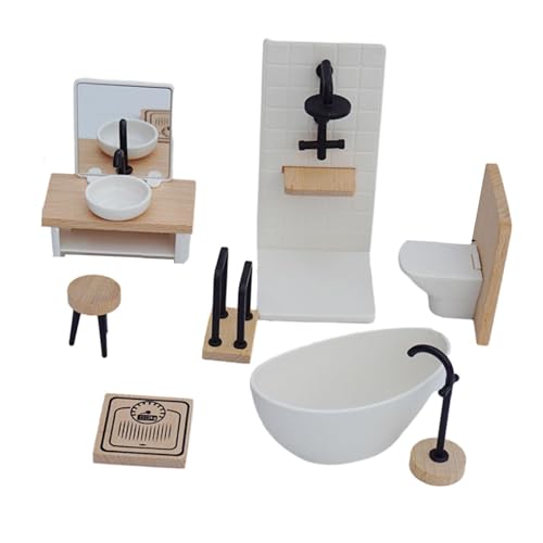 F Fityle 1/12 Puppenhaus Badezimmer Set, Dollhouse Bathroom Set, Miniatur Puppenhaus Möbel, Miniatur Badewanne Toilette Waschbecken Set für Kinder Pretend Spielzeug Puppenhaus Dekoration von F Fityle