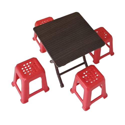 F Fityle 1:12 Mini Schreibtisch Puppe Zubehör Dekoration mit 4 Stühlen Rollenspiel Simulation Puppenhaus Möbel für Wohnzimmer von F Fityle