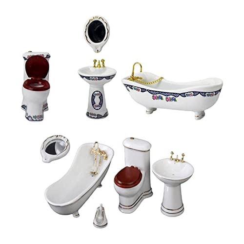 F Fityle 10 Stück 1:12 Puppenhaus Badezimmer Set mit kleinem Waschbecken und Spiegel für Dekoration von F Fityle