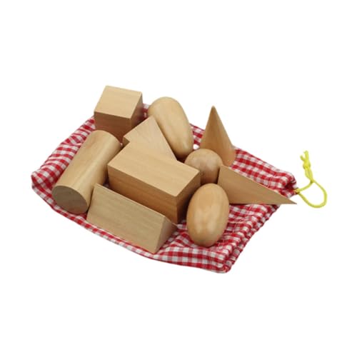 F Fityle 10x hölzerne geometrische Feststoffe Bildung mit Aufbewahrungstasche Lernspielzeug Mathematik Manipulative für Vorschulalter Alter 3-6 Haus und Kinder von F Fityle