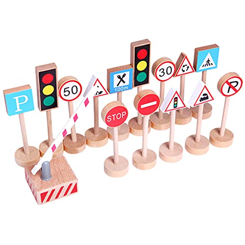 F Fityle 15 Stücke Straße Verkehrszeichen Spielset Verkehrszeichen Spielset Mini Holz Ampel Spielzeug Verkehrszeichen für Kinder Spielen 2 3 4 Jahre alt von F Fityle