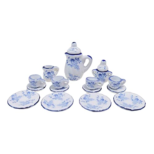 F Fityle 15x 1:12 Puppenhaus Miniatur Teekanne Tasse Set für Küche - Dekoratives Zubehör für Puppenhäuser, Blau Lila von F Fityle