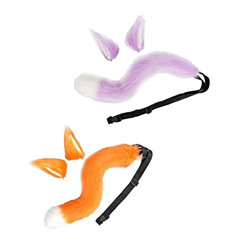 F Fityle 2 Stück Ohren und Katzenschwanz Haarreif für Kostüme, Orange Violett von F Fityle