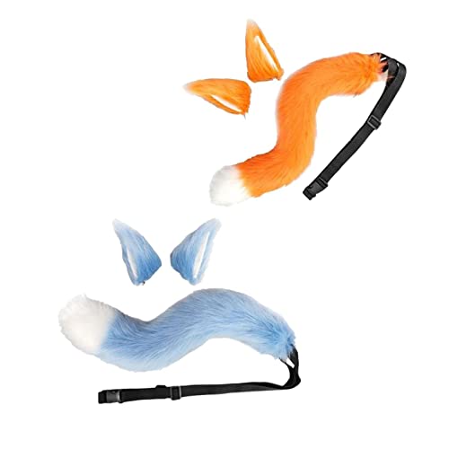 F Fityle 2 Stück Ohren und Katzenschwanz Haarreif für Kostüme, Orange und Blau von F Fityle