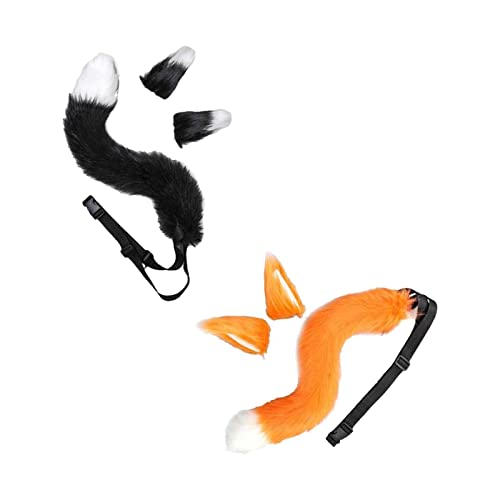 F Fityle 2 Stück Ohren und Katzenschwanz Haarreif für Kostüme, Schwarz und Orange von F Fityle